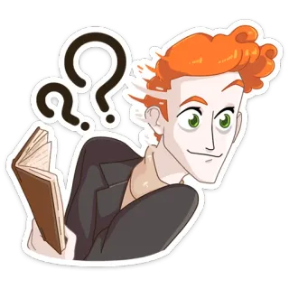 🤨 homem, livro, ponto de interrogação, cabelo laranja telegram sticker