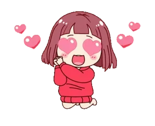 😍 Cartoon, Meisje, Harten, Liefde, Chibi, Leuk telegram sticker