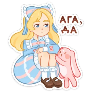 😕 АГА, ДА menina, vestido, fofo, coelho, desenho animado telegram sticker