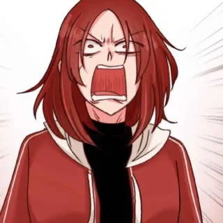 😄 marah, rambut merah, terkejut, anime, kartun, wanita telegram sticker