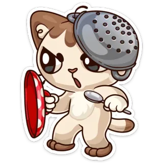 🍴 gato, dibujos animados, animal, divertido, cocina, cocina, tonto whatsapp sticker