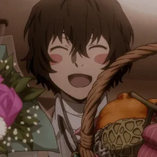 📺 animé, souriant, fleurs, panier telegram sticker