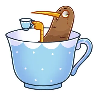 ☕️ Киви, Птица, Чай, Чашка, Мультик, Милый, Животное, Монокль telegram sticker