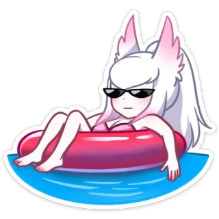 😎 Anime, Dessin animé, Fille, Maillot de bain, Piscine, Été, Détente, Bouée, Lunettes de soleil whatsapp sticker