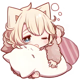 😴 Chibi, Anime, Assonnato, Gatto, Cuscino, Kawaii, Carino whatsapp sticker