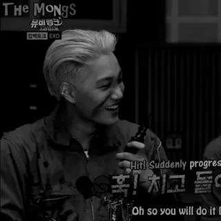 🗝 THE MONGS
뮤비뱅크
컴백토크 EXO
Hit! Suddenly progres
훅! 치고 들어
Oh so you will do it kpop, exo, musique, divertissement, idole, groupe telegram sticker