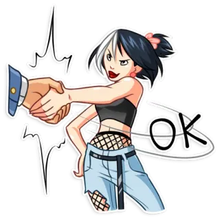 🤝 OK acordo, aperto de mão, negócio, ok, mulher, desenho animado whatsapp sticker