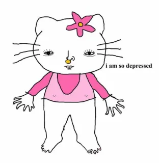 🍄 i am so depressed hello kitty, depressed, sad, cartoon, meme telegram sticker