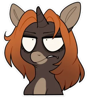 😒 licorne, dessin animé, autocollant, cheveux bruns, expression telegram sticker