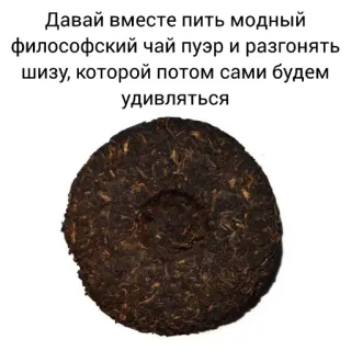 🕊 Давай вместе пить модный
философский чай пуэр и разгонять
шизу, которой потом сами будем
удивляться tea, puer, drink, philosophical, beverage telegram sticker