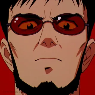 🤨 Gendo Ikari Neon Genesis Evangelion Anime, Gafas, Serio, Vello facial, Personaje telegram sticker