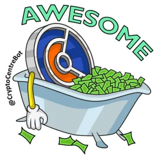 😎 AWESOME argent, cryptomonnaie, génial, dessin animé, baignoire, finance, richesse whatsapp sticker