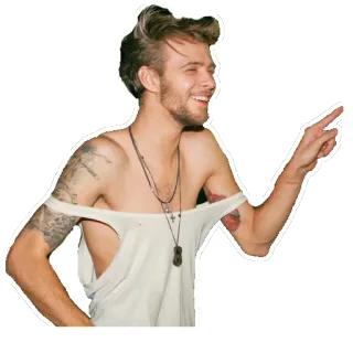 👉 남자, 가리키는, 상의탈의, 문신, 목걸이, 웃는 telegram sticker