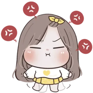 🌙 boos, schattig, cartoon, meisje, van streek, geïrriteerd, pruilen whatsapp sticker