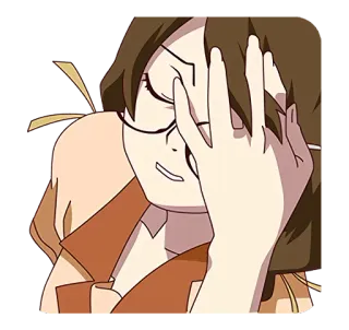 😑 애니메이션, 여자, 안경, 얼굴감싸기, 당황 telegram sticker