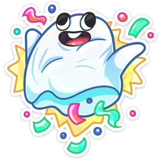 🎉 hantu, konfeti, kartun, lucu, perayaan, pesta whatsapp sticker
