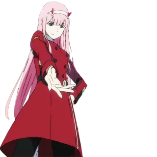 🤙 Zero Two Darling in the Franxx Anime, Zero Two, Darling in the Franxx, Charakter, pinke Haare, Waifu telegram sticker