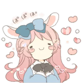✨ ぽ。ぽ。ぽ。 милый, зайчик, сердце, каваи, девушка, розовый, наклейка telegram sticker