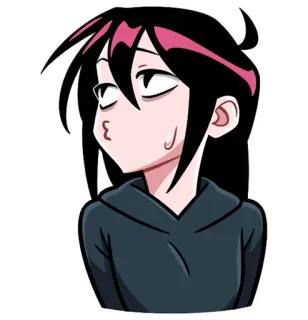 😙 animé, fille, dessin animé, cheveux noirs, goutte de sueur telegram sticker