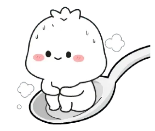 🥄 süß, kawaii, Löffel, Knödel, Essen, Cartoon, fröhlich telegram sticker