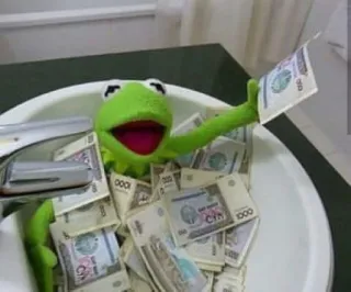 💸 Kermit Kermit la rana, dinero, bañera, riqueza, marioneta telegram sticker