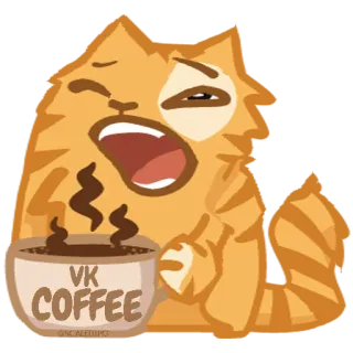☕️ VK COFFEE cat, coffee, orange, cute, drink, beverage, yawning telegram sticker