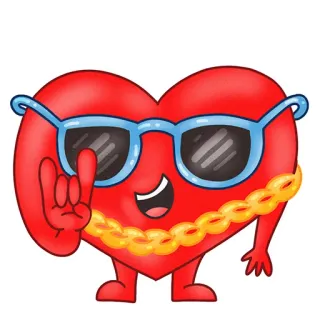 😎 หัวใจ, การ์ตูน, แว่นกันแดด, เท่, ความรัก, ร็อค, โรล telegram sticker
