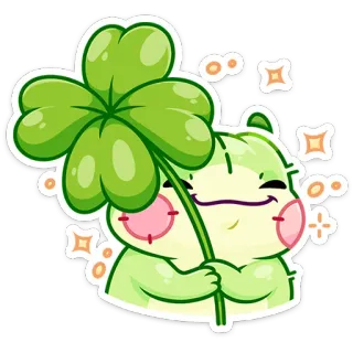 ☘️ rã, trevo, trevo de quatro folhas, sorte, verde, fofo, desenho animado telegram sticker