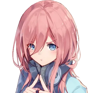 😠 chica anime, auriculares, pelo rosa, ojos azules, linda, pegatina telegram sticker