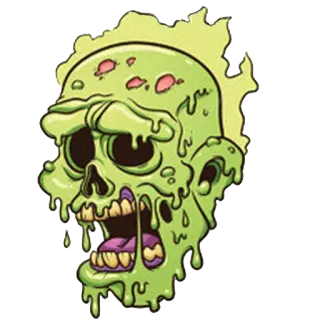😭 zombie, crâne, monstre, horreur, mort-vivant, vert, décomposition whatsapp sticker