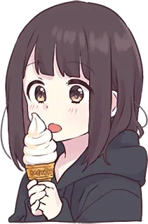 🍦 anime meisje, ijs, schattig, cartoon, toetje whatsapp sticker