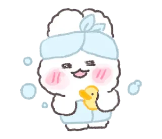 💬 fofo, desenho animado, pato, banho, kawaii, personagem, bolha whatsapp sticker