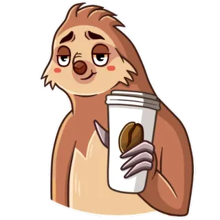🙂 preguiça, café, animal, fofo, desenho animado, bebida telegram sticker
