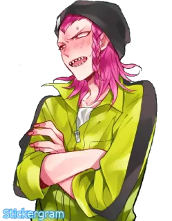 😳 Kazuichi Souda Danganronpa Аниме, Розовые волосы, Злой, Danganronpa, Казуичи Сода whatsapp sticker