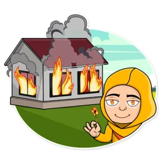 😏 불, 불타는 집, 방화, 파괴, 만화, 장난 telegram sticker