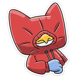 🥶 sticker, cartoon, character, red hoodie, animal, cat, cute, kawaii telegram sticker