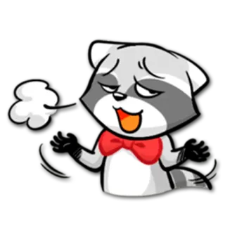 😐 raton laveur, nœud papillon, dessin animé, animal, mignon, autocollant whatsapp sticker
