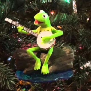 ❄️ Kermit 커밋, 머펫, 밴조, 크리스마스 장식, 개구리, 음악, 짐 헨슨, 인형 telegram sticker