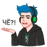 🤨 мультик, персонаж, гарнитура, геймер, толстовка, выражение telegram sticker