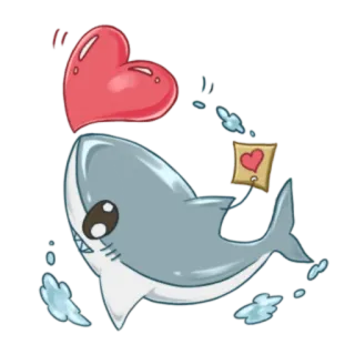 😀 requin, cœur, amour, mignon, dessin animé, animal, saint valentin telegram sticker