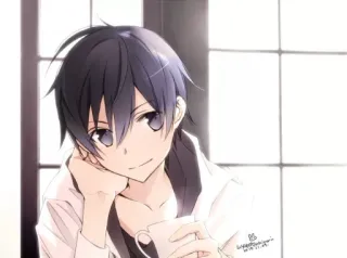 😋 anime, portrait, boy, coffee, window telegram sticker