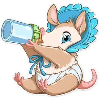 👶 em bé, opossum, bình sữa, trẻ sơ sinh, động vật, dễ thương, nhãn dán telegram sticker
