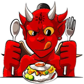 🍽 Devil diabo, desenho animado, comida, ovo, garfo, colher telegram sticker