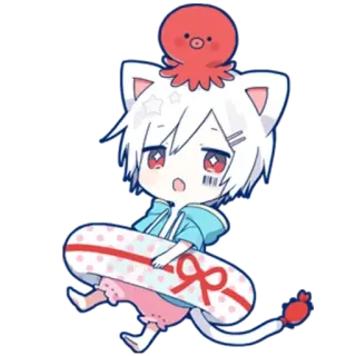🏊‍♂️ anime, cat, octopus, cute, chibi whatsapp sticker