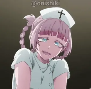 😌 @onishiki Anime, Enfermera, Personaje, Dibujo animado, Femenina, Pelo rosa telegram sticker