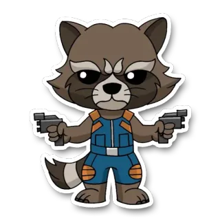 🚀 Rocket Raccoon Guardians of the Galaxy raccoon, marvel, cartoon, gun, character, sticker telegram sticker