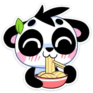 🍝 Panda, Dessin animé, Anime, Mignon, Kawaii, Nouilles, Manger telegram sticker
