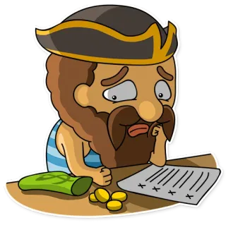 😔 โจรสลัด, เศร้า, เงิน, แผนที่, การ์ตูน whatsapp sticker