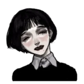 😩 mulher, garota, cabelo preto, ilustração, retrato, arte telegram sticker