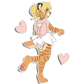 ❤️ เฟอร์รี่, มานุษยวิทยา, เสือ, น่ารัก, การ์ตูน, สีชมพู, หัวใจ, ชุดเดรส telegram sticker